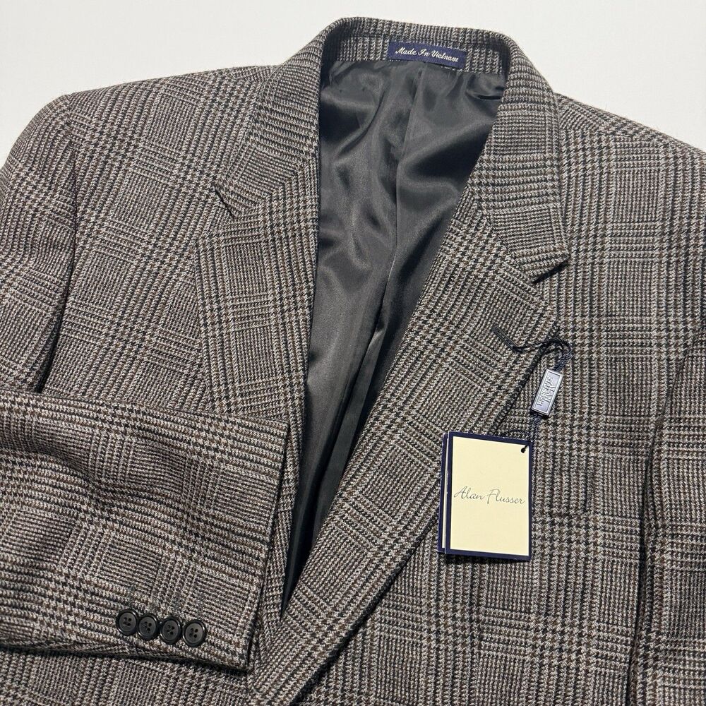 Alan Flusser Men’s 44L Glen Plaid Check Lambswool Cashmere Blazer Jacket NWT